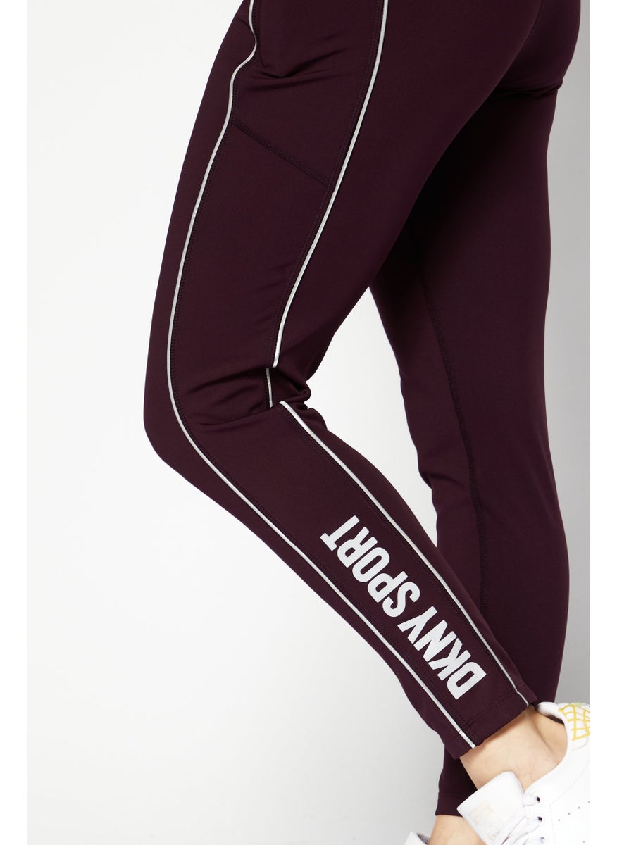 DKNY Sport Women Sportswear Fit Brand Logo Training Tights, Maroon  - Image 4