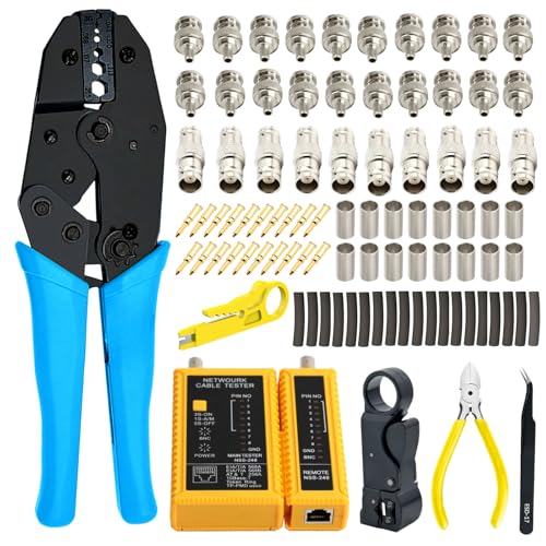 Gaobige Coaxial Cable Tool Kit - BNC Crimp tool for RG58, RG59, RG62, RG174, 20PCS BNC Male Crimp Connectors for RG58 and 10PCS Female to Female Connectors, Heat Shrink Tubing Cable Tester, Stripper - Image 1