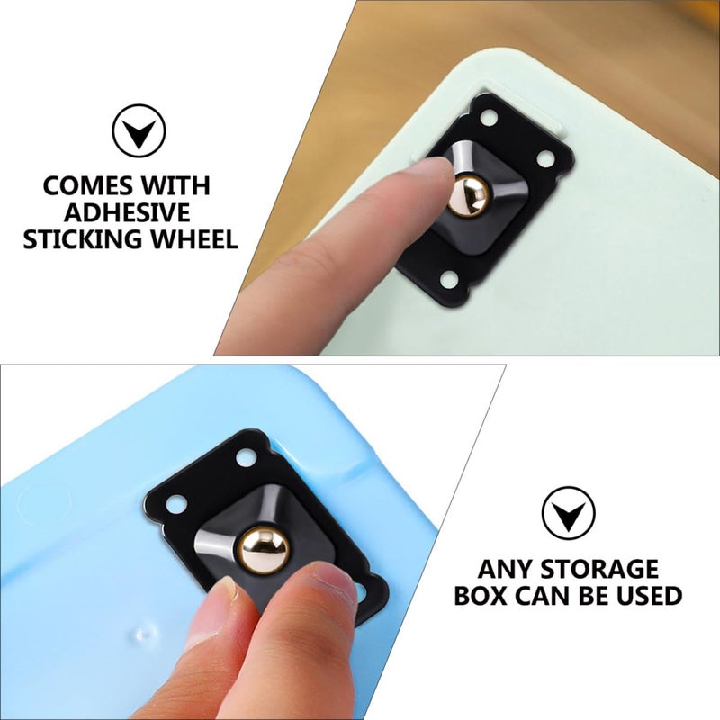 8 Pcs Black Steel Ball Casters Self Adhesive Storage Box Wheels For Furniture Trash Bins - Image 4