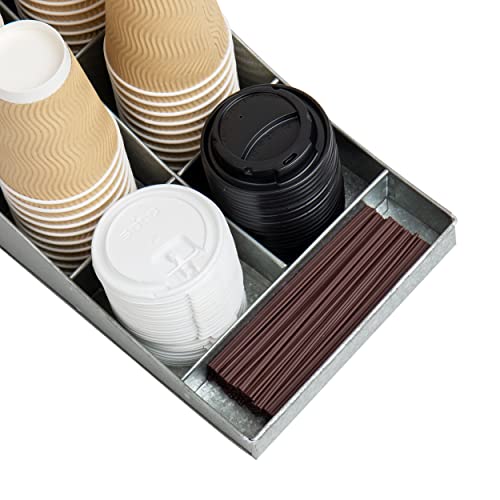 Mind Reader Cup and Condiment Station, Countertop Organizer, Coffee Bar, Galvanized Metal, 8.5" L x 14.5" W x 5.25" H, Silver - Image 5