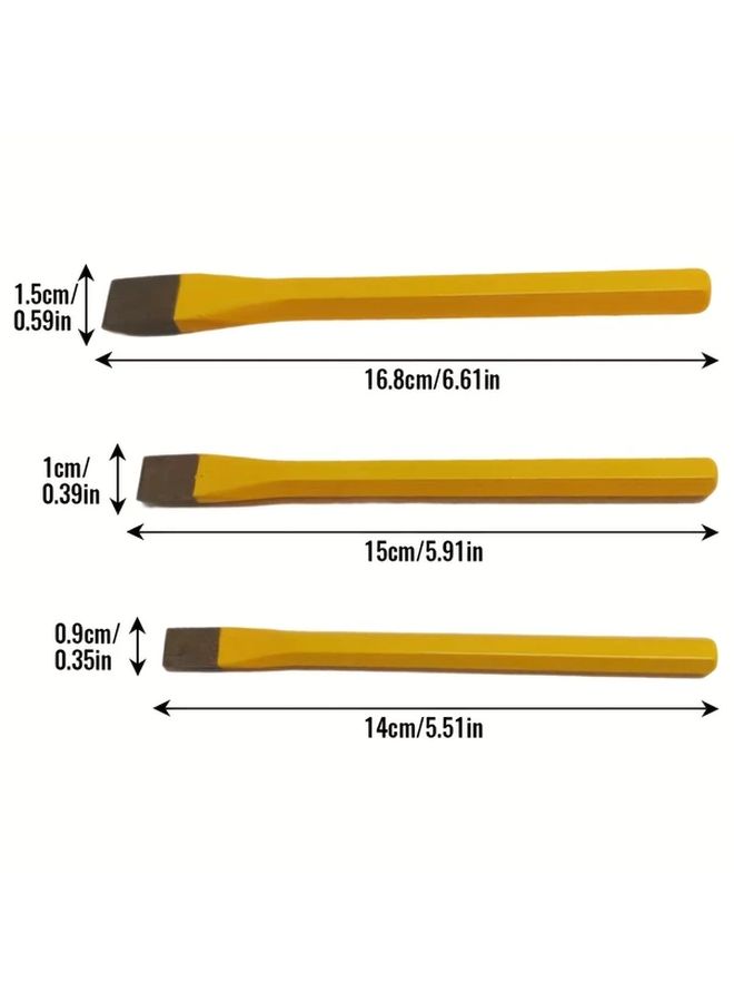 3 Piece Metal Chisel Set With Hammer For Masonry Construction And Demolition Work - Image 2
