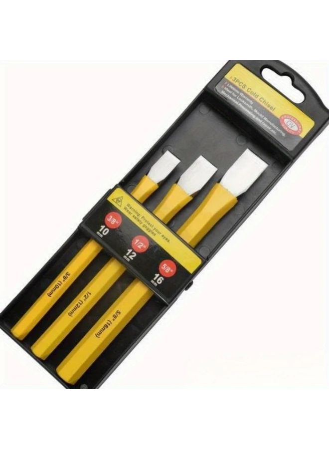 3 Piece Metal Chisel Set With Hammer For Masonry Construction And Demolition Work - Image 1