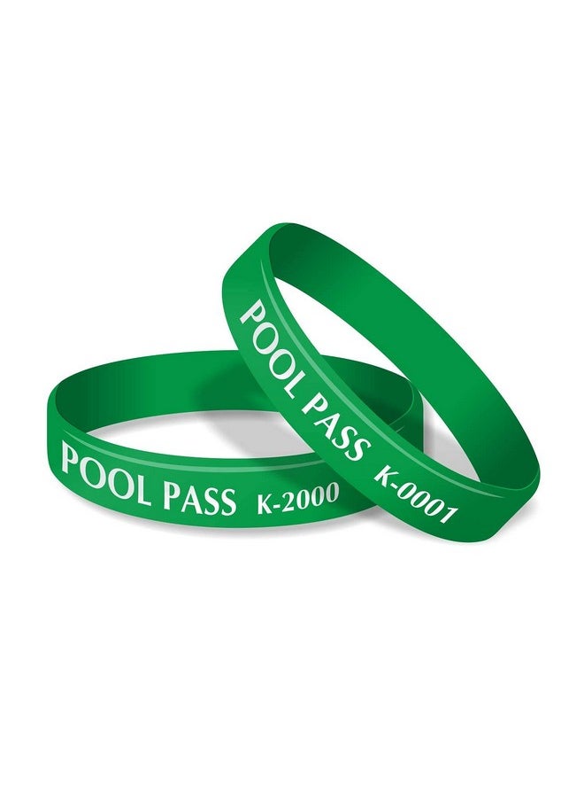 SmartSign (100-Pack) Kids Pool Pass Silicone Wristbands With Consecutive Numbering, Prefix K, 1/16 Inch Rubber Silicone Bracelet Bands, 7“ L X 0.5“ W X 0.06“, Green And White, Made In Usa  - Image 1