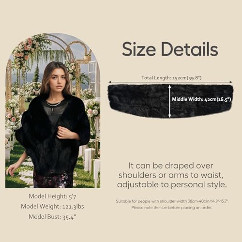 ELFJOY Luxury Faux Fur Shawl for Women Winter Fur Coat Wedding Party Fur Stole Wraps for Evening Dresses - Image 2