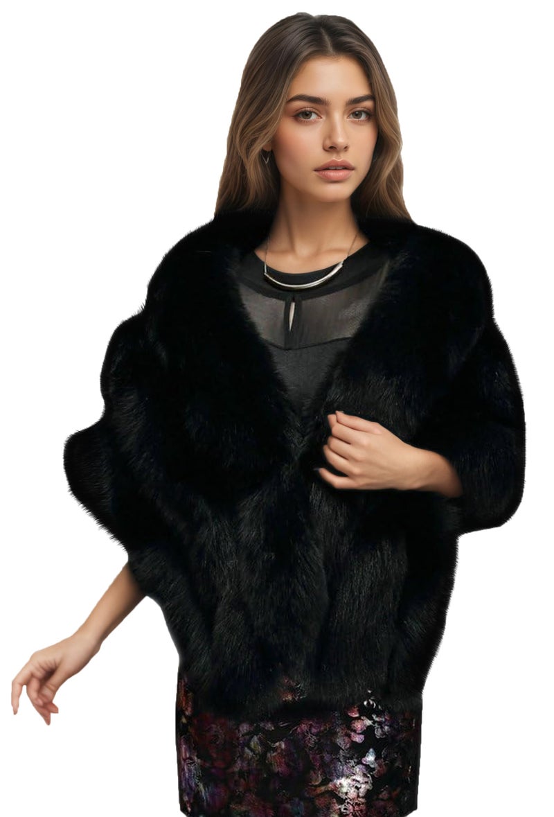 ELFJOY Luxury Faux Fur Shawl for Women Winter Fur Coat Wedding Party Fur Stole Wraps for Evening Dresses - Image 1