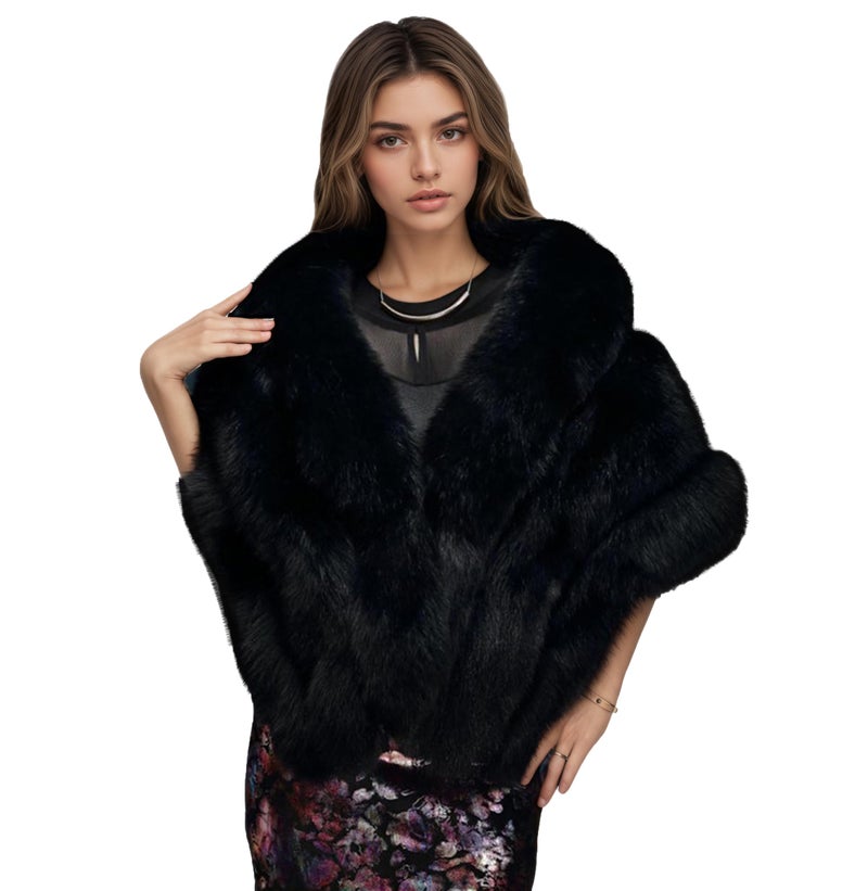 ELFJOY Luxury Faux Fur Shawl for Women Winter Fur Coat Wedding Party Fur Stole Wraps for Evening Dresses - Image 4