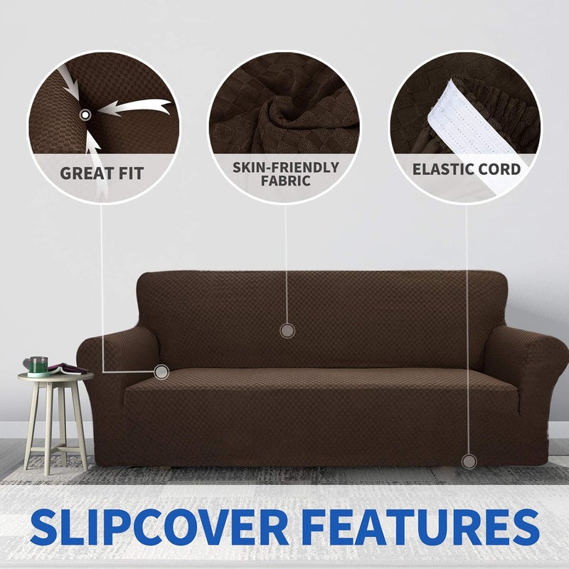 MAXIJIN New Jacquard Chair Cover for Living Room, Super Elastic Non-Slip with Arms, Pet Friendly, 1 Piece Armchair Protector (1 Seater, Dark Coffee) - Image 3