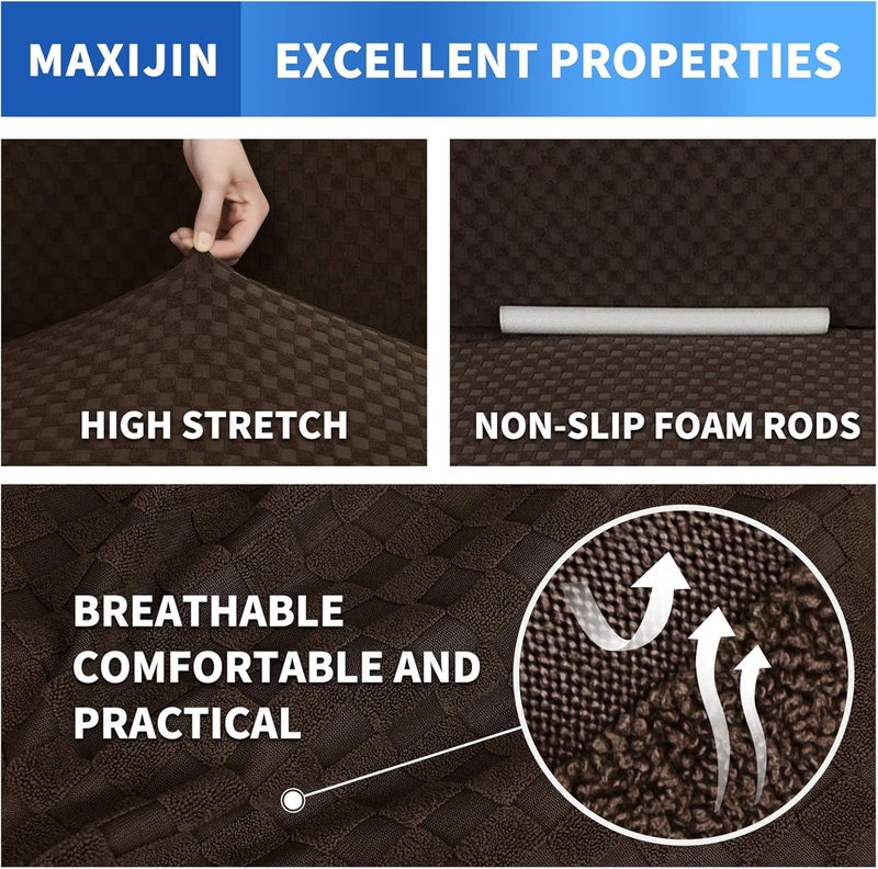MAXIJIN New Jacquard Chair Cover for Living Room, Super Elastic Non-Slip with Arms, Pet Friendly, 1 Piece Armchair Protector (1 Seater, Dark Coffee) - Image 5