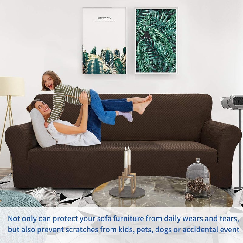 MAXIJIN New Jacquard Chair Cover for Living Room, Super Elastic Non-Slip with Arms, Pet Friendly, 1 Piece Armchair Protector (1 Seater, Dark Coffee) - Image 2