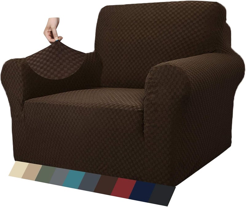 MAXIJIN New Jacquard Chair Cover for Living Room, Super Elastic Non-Slip with Arms, Pet Friendly, 1 Piece Armchair Protector (1 Seater, Dark Coffee) - Image 1
