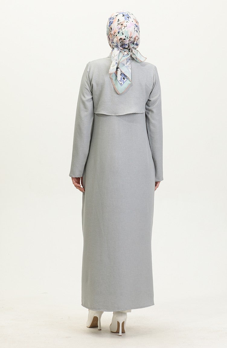 Sefa Merve Shirt Collar Abaya 24019-04 Gray - Image 4