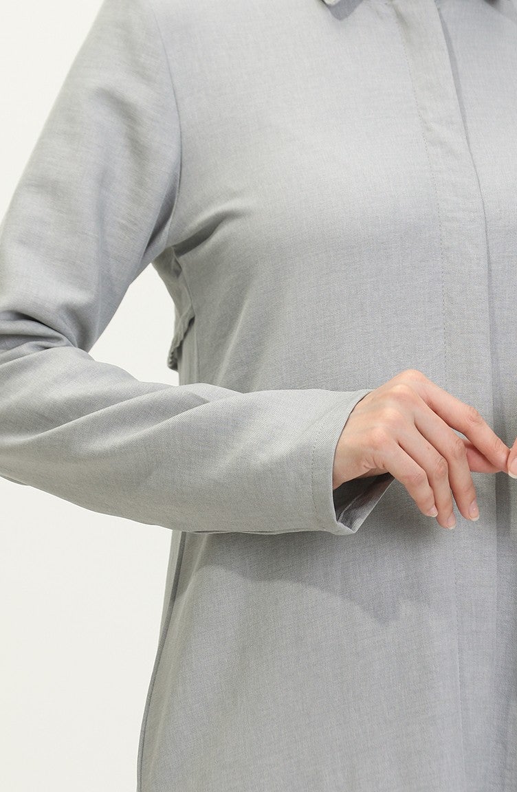 Sefa Merve Shirt Collar Abaya 24019-04 Gray - Image 3
