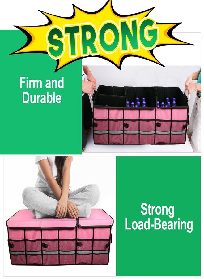 LI LIBZAKI Big Car Trunk Organizer, Cargo Organizer SUV Trunk Storage Non Slip Bottom Waterproof Collapsible Durable Multi Compartments-(Oversize,Pink) - Image 2