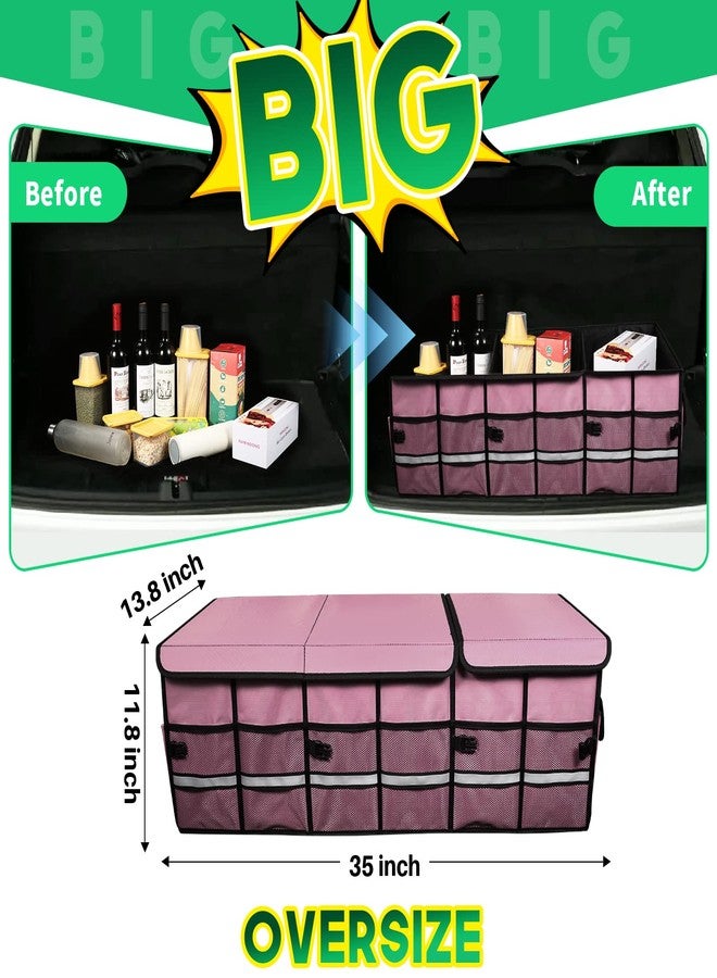LI LIBZAKI Big Car Trunk Organizer, Cargo Organizer SUV Trunk Storage Non Slip Bottom Waterproof Collapsible Durable Multi Compartments-(Oversize,Pink) - Image 3