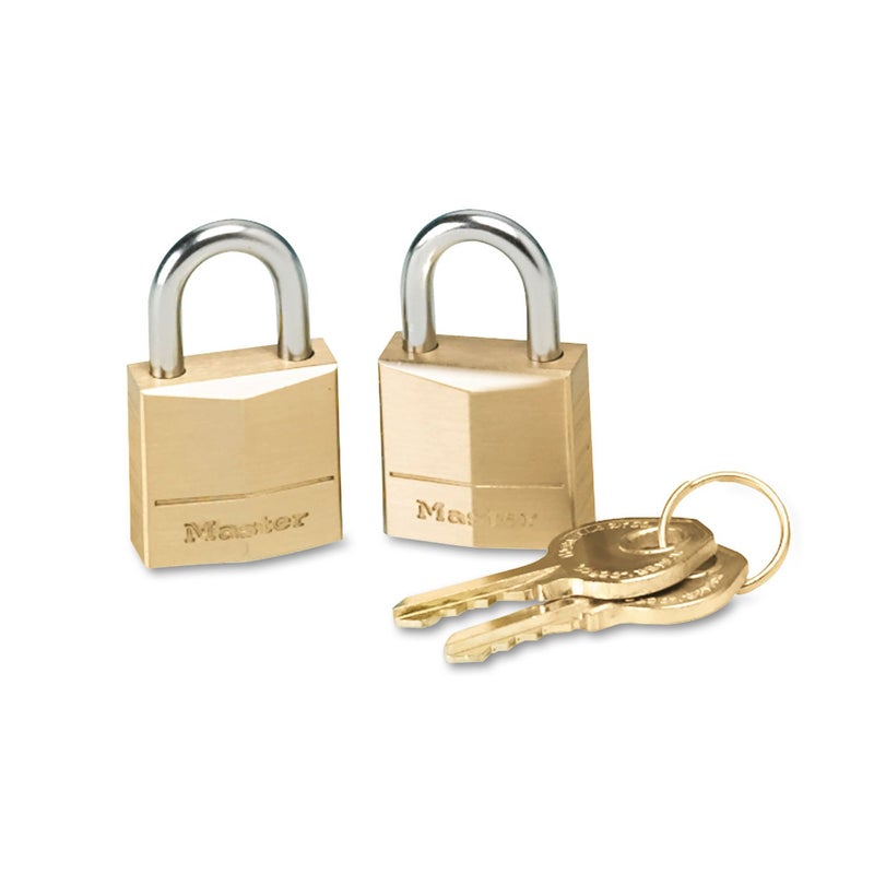 Master Lock Padlock Solid Brass Lock 34 in Wide 120T Pack of 2Keyed Alike