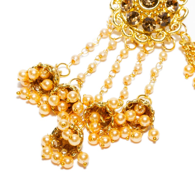 Bindhani Indian Bahubali Style Long Tassel With Multiple Small Jhumki Earring & Back Hair Chain For Women - Image 3