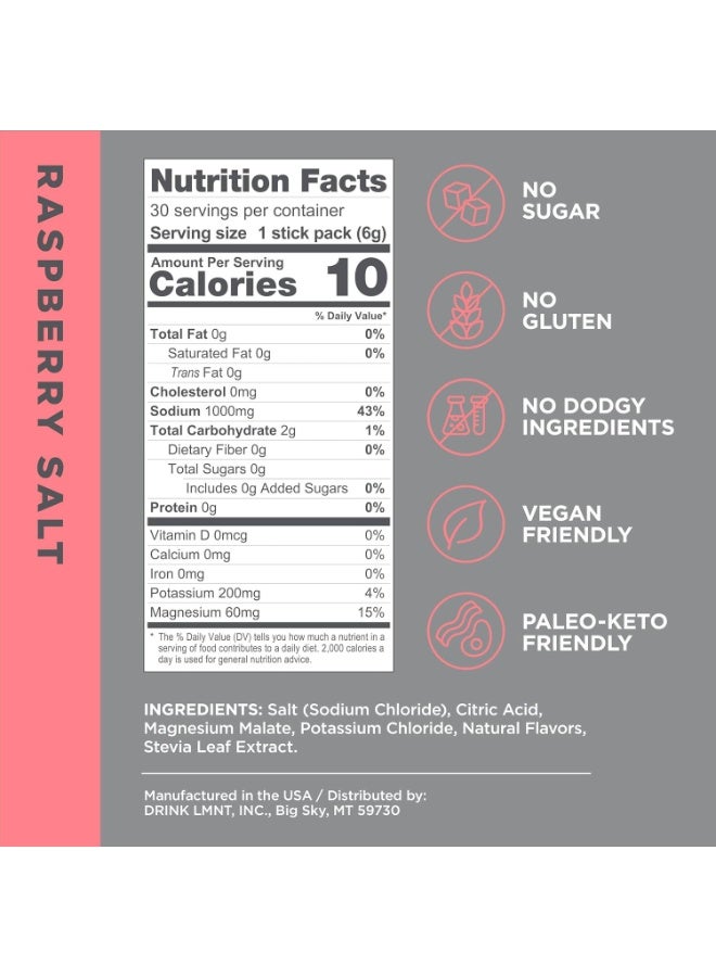 Lmnt Zero Sugar Electrolyte Drink - Raspberry Salt - 30 Count