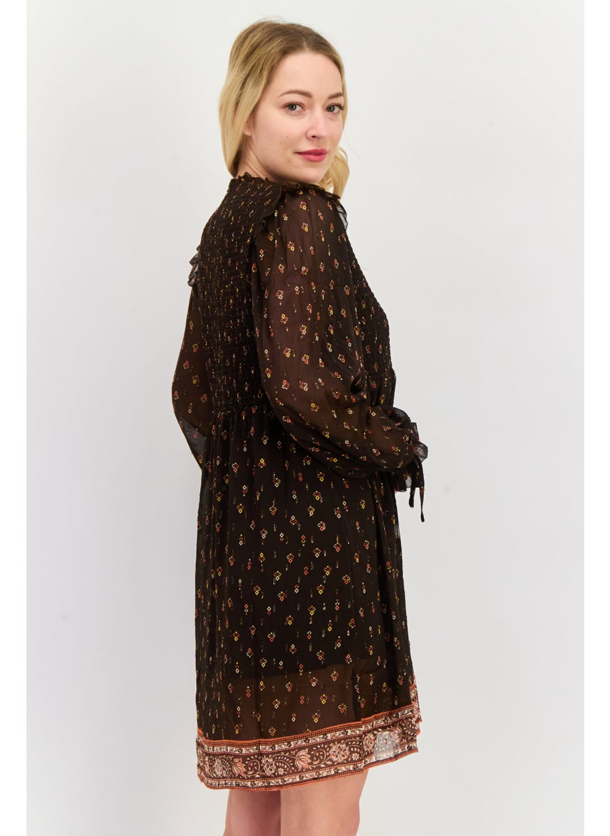 Pepe Jeans Women Allover Print Mini Dress, Brown Combo  - Image 2