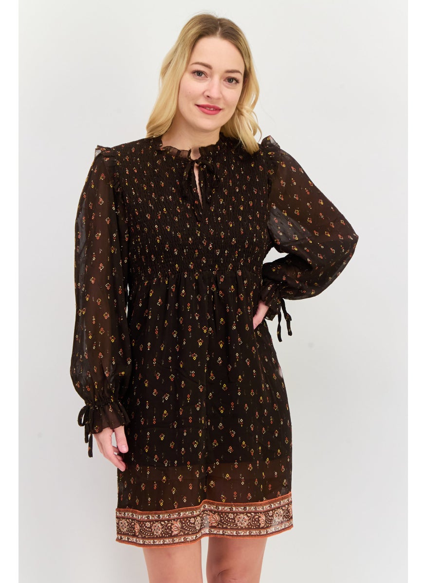 Pepe Jeans Women Allover Print Mini Dress, Brown Combo  - Image 1