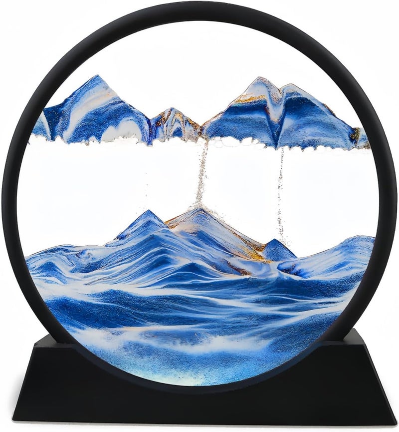 FEBLICH 3D Moving Sand Art Picture Glass Liquid Painting Natural Landscape Showpieces for Home Decor, Antique Gifts for Kids, Office Desktop Decoration, Desk Table Decorative Items (Blue) - Image 1