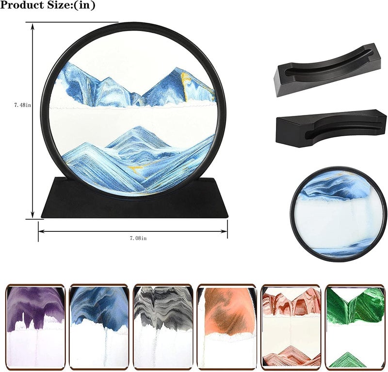 FEBLICH 3D Moving Sand Art Picture Glass Liquid Painting Natural Landscape Showpieces for Home Decor, Antique Gifts for Kids, Office Desktop Decoration, Desk Table Decorative Items (Blue) - Image 3