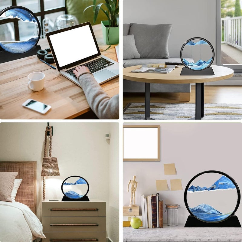 FEBLICH 3D Moving Sand Art Picture Glass Liquid Painting Natural Landscape Showpieces for Home Decor, Antique Gifts for Kids, Office Desktop Decoration, Desk Table Decorative Items (Blue) - Image 4