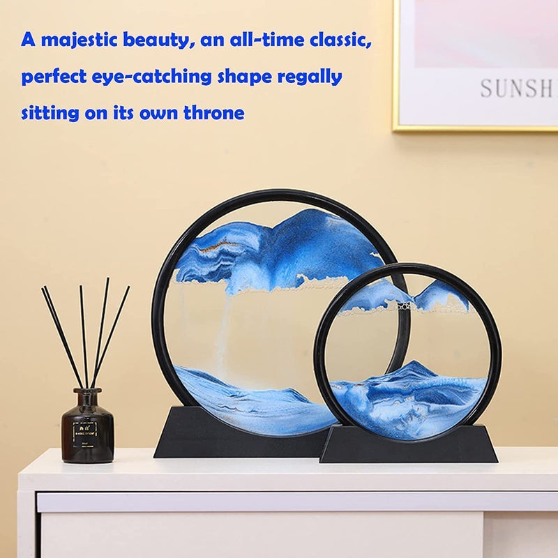FEBLICH 3D Moving Sand Art Picture Glass Liquid Painting Natural Landscape Showpieces for Home Decor, Antique Gifts for Kids, Office Desktop Decoration, Desk Table Decorative Items (Blue) - Image 2