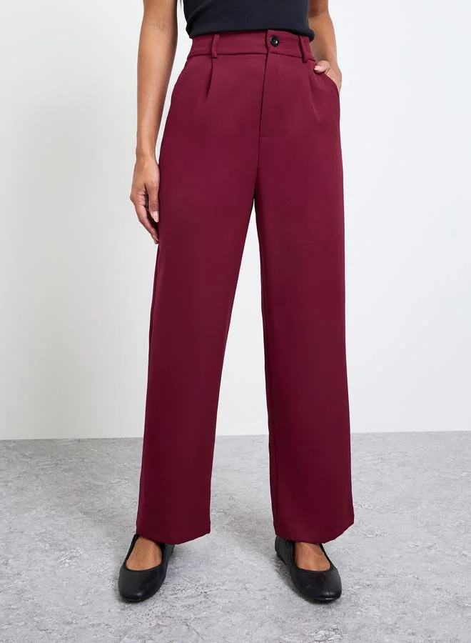 Take Two Burgundy Solid Straight Leg Pants