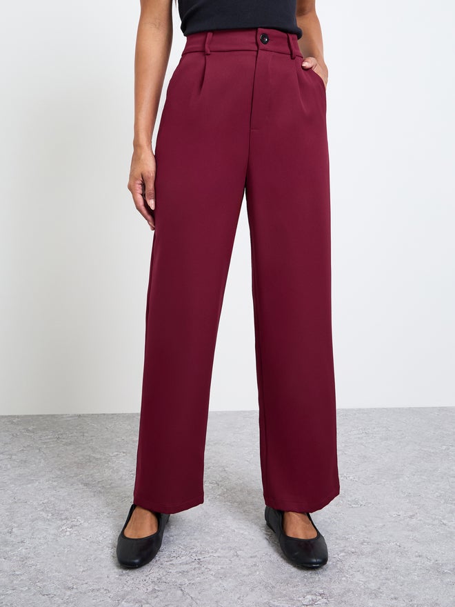 Take Two Burgundy Solid Straight Leg Pants - Image 2