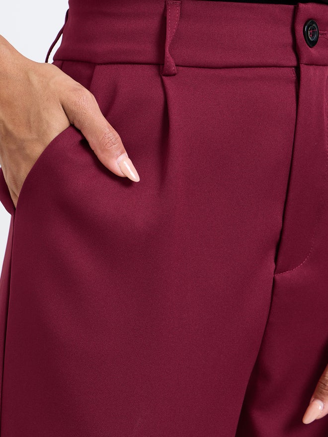 Take Two Burgundy Solid Straight Leg Pants - Image 3