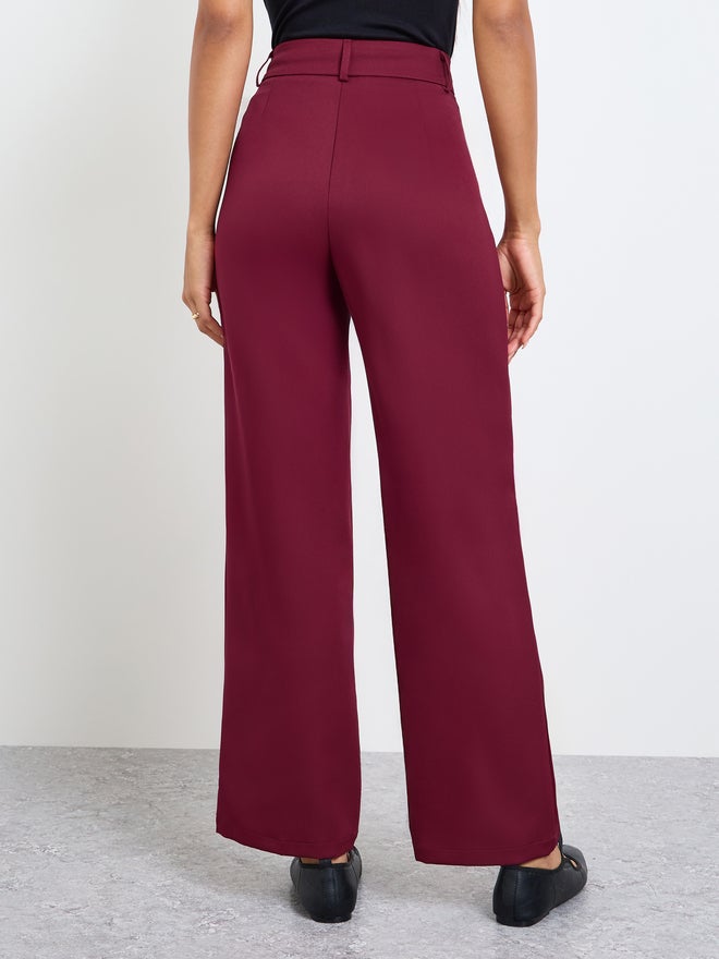 Take Two Burgundy Solid Straight Leg Pants - Image 4
