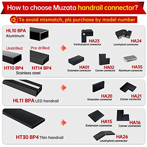 Muzata HT10 HL10 HT14 Flat Handrail Accessories - 2pack Corner Connector High Strength POM Handrail Fitting, HA02 BNP - Image 2