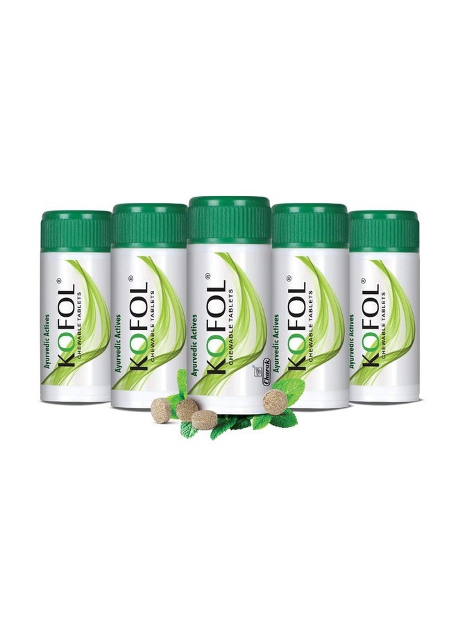 Charak Pharma Kofol Chewable Ayurvedic Tablets For Cough, Sore Throat & Bad Breath - Each Pack Contains (60 Tablets) Pack Of 5  - Image 1