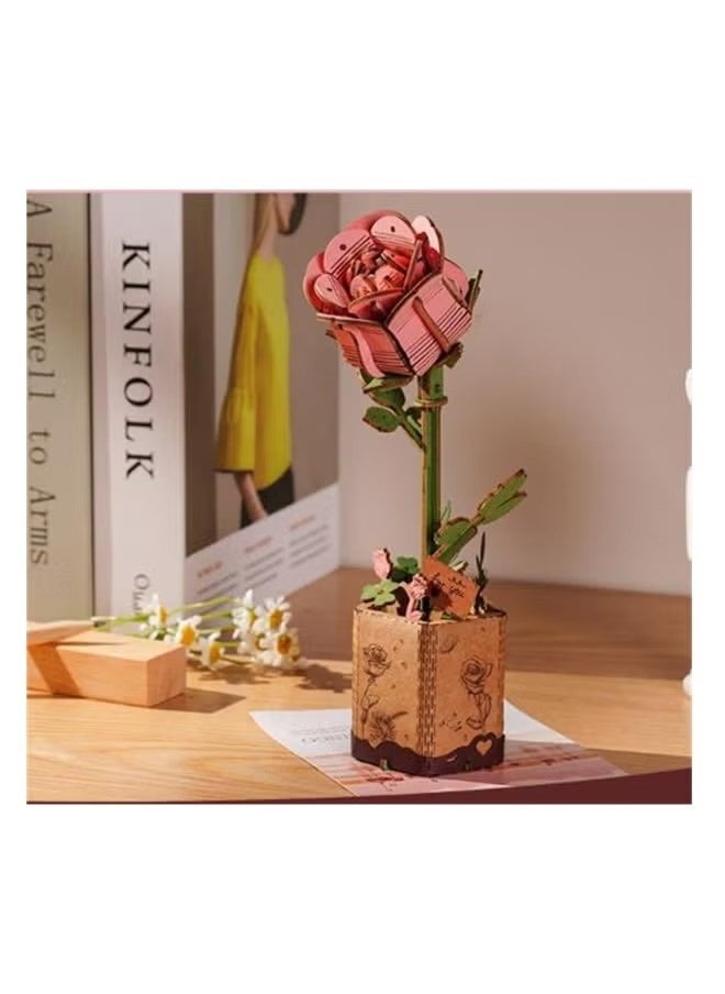 General 3D Flower Wooden Puzzles, Pink Rose DIY Wooden Model Kit for Adults, Botanical Collection, Ideal Creative Gift, Crafts Building Set (104PCS)  - Image 4