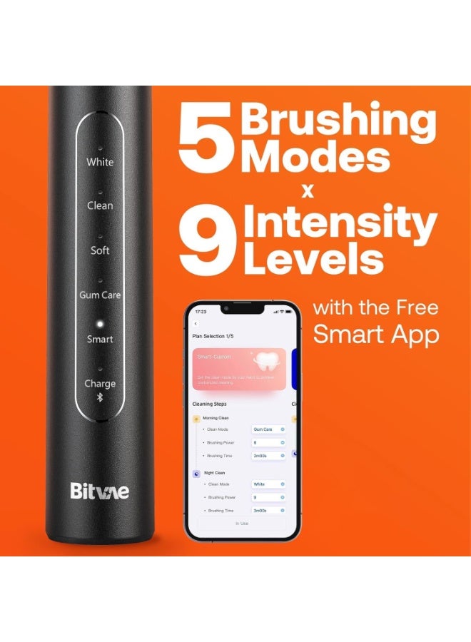 Bitvae Electric Toothbrush with Pressure Sensor Ultrasonic 8 Brush Heads 5 Modes 4 Hr Charge Power Rechargeable Toothbrush Soft Bristle - Image 4