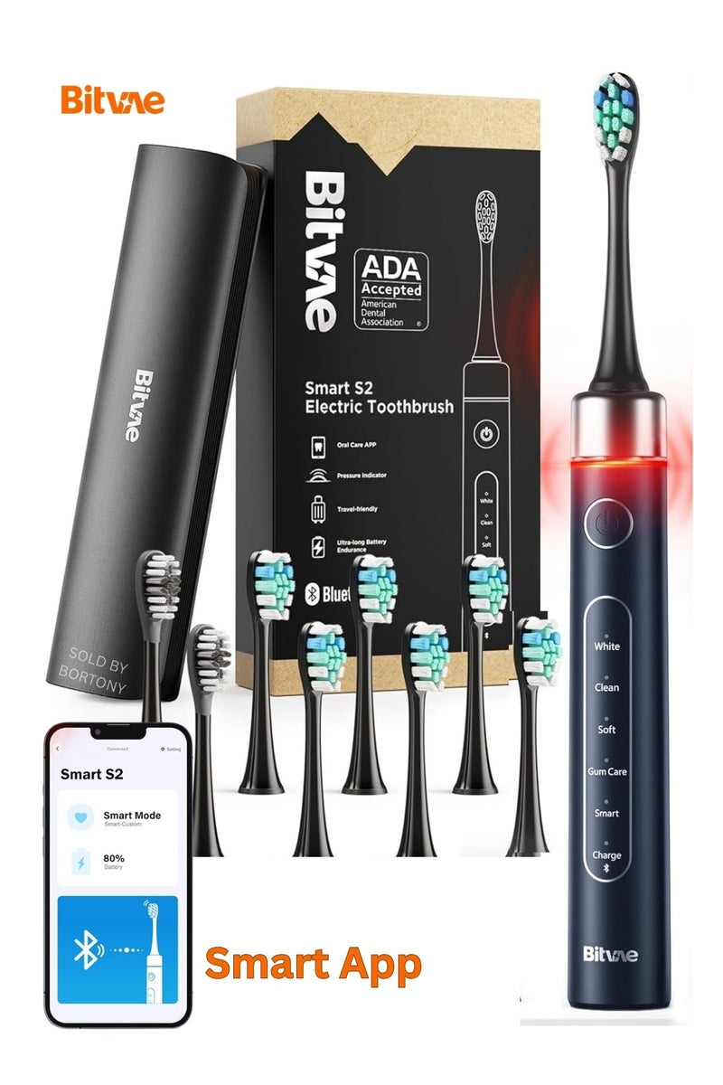 Bitvae Electric Toothbrush with Pressure Sensor Ultrasonic 8 Brush Heads 5 Modes 4 Hr Charge Power Rechargeable Toothbrush Soft Bristle - Image 1