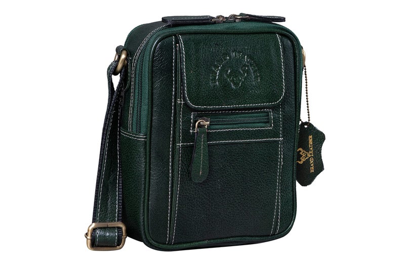BRAND LEATHER Casual Use Leather Cross Body Sling Bag For Unisex (Green) - Image 1