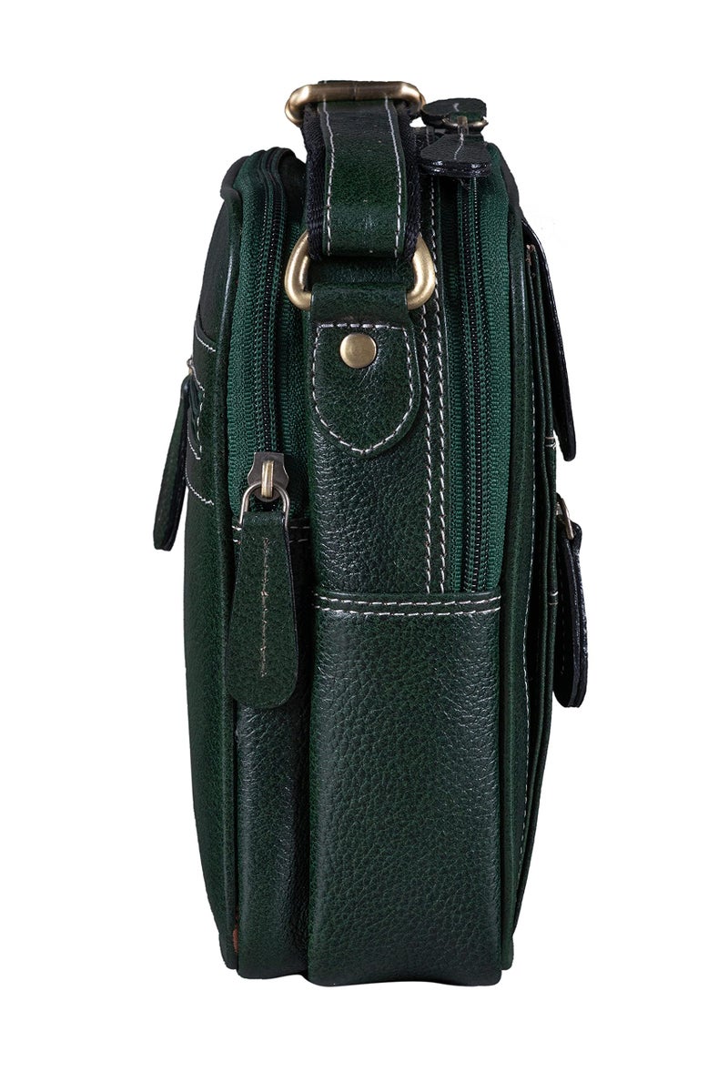 BRAND LEATHER Casual Use Leather Cross Body Sling Bag For Unisex (Green) - Image 3