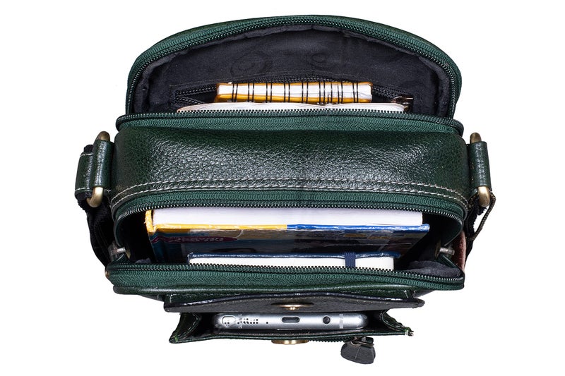 BRAND LEATHER Casual Use Leather Cross Body Sling Bag For Unisex (Green) - Image 5