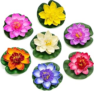 AUEAR AUEAR , 7 Pack Artificial Floating Foam Lotus Flowers Water Lily Pond Plants Home Garden Decoration 4" Dia  - Image 1