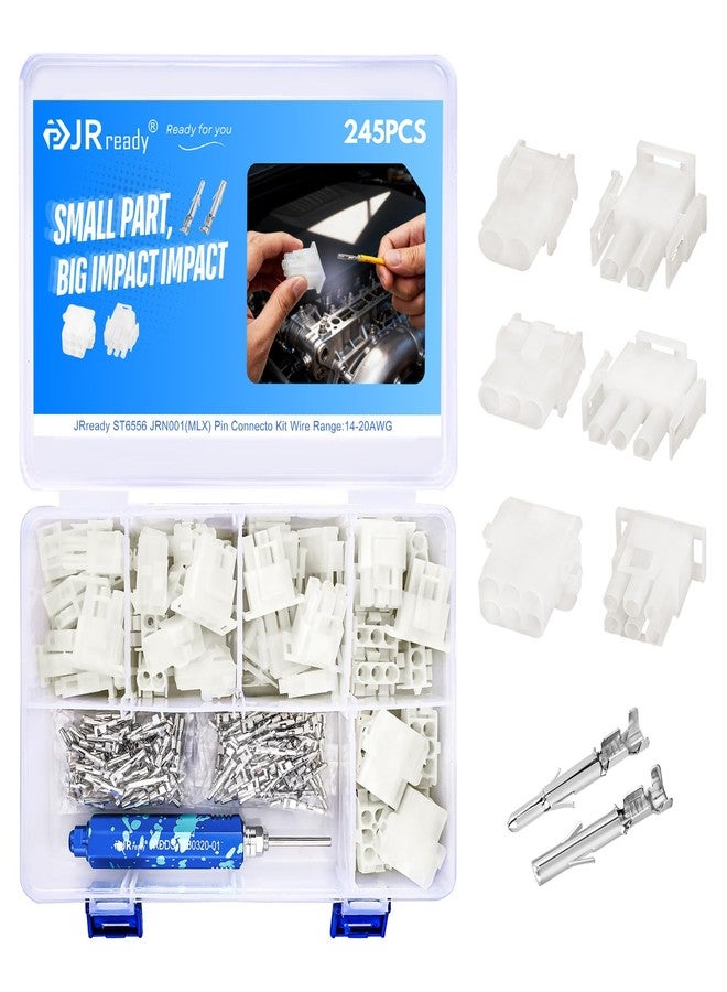 JRready طقم موصلات JRready ST6556 MLX ذو دبابيس، مزود بأداة استخراج دبابيس Molex، بمسافة 6.35 مم بين أطراف الأسلاك، وموصلات طاقة بقطر 0.084 بوصة، وأطراف دبابيس من 14 إلى 20 AWG، وقطر 2.13 مم، من سلسلة 42024، مع أداة إزالة الأطراف. - Image 1