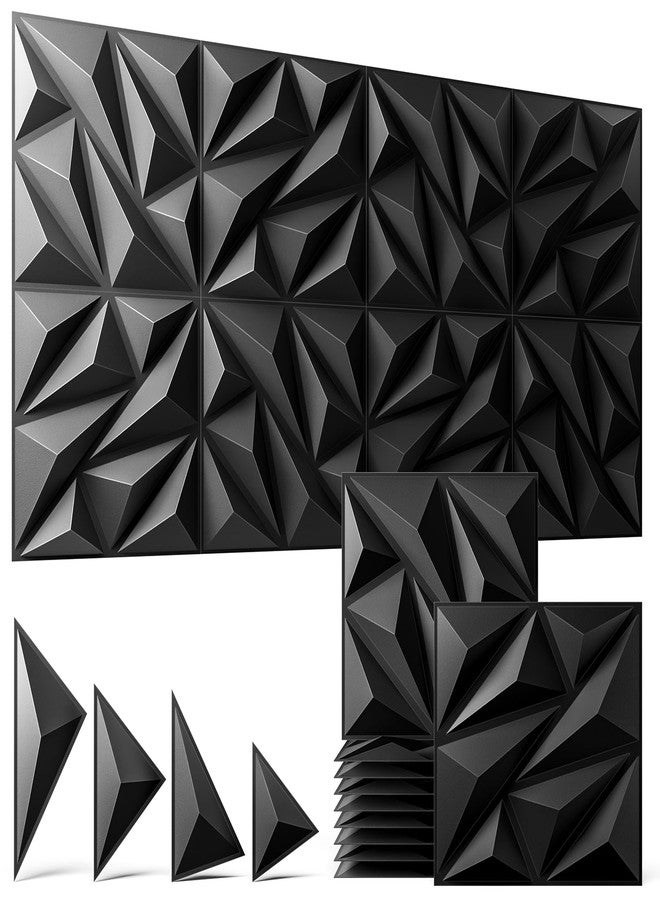 ZELMINE 32 Pack 3D Wall Panels for Interior Wall Decor, 11.8'' x 11.8'' Decorative Wall Panels, Accent Wall Panels, 3D Diamond Design Wall Decor for Living Room, Bedroom, Gaming Room, Black - Image 1