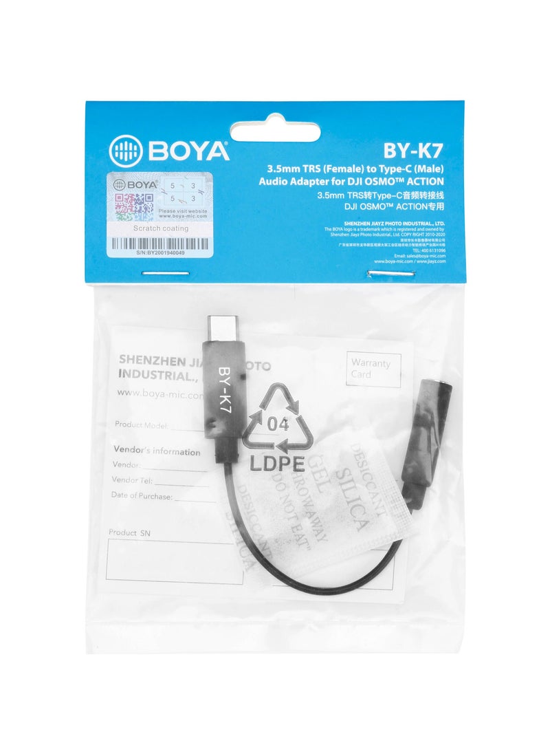 BOYA - BOYA BY-K4 Female 3.5mm TRS to Male USB Type-C Adapter Cable for DJI Osmo Action Camera with 2 years warranty - official distributor - Image 1