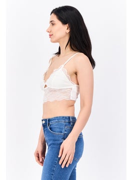 Bershka Women V Neck Sleeveless Textured Tank Top, White  - Image 2