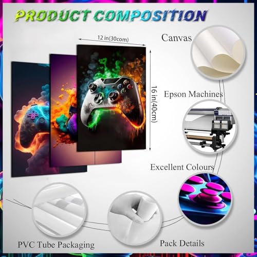 BGFCE Gaming Room Decor - Wall Art Set of 3, Video Gaming Theme, Unframed 12x16in Canvas Posters for Teen Boys Room - Image 3