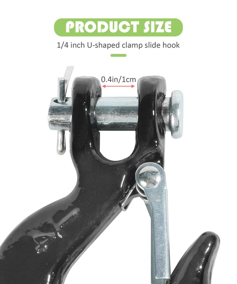 RACOONA Winch Hook,Chain Hook,1/4 inch Clevis Slip Hook with Safety Latch,Car Accessories Heavy Duty Safety Chain Hook,Forged Steel Towing Winch Hook for ATV UTV,Fit 3/16” 1/4” Synthetic Winch Rope - Image 2