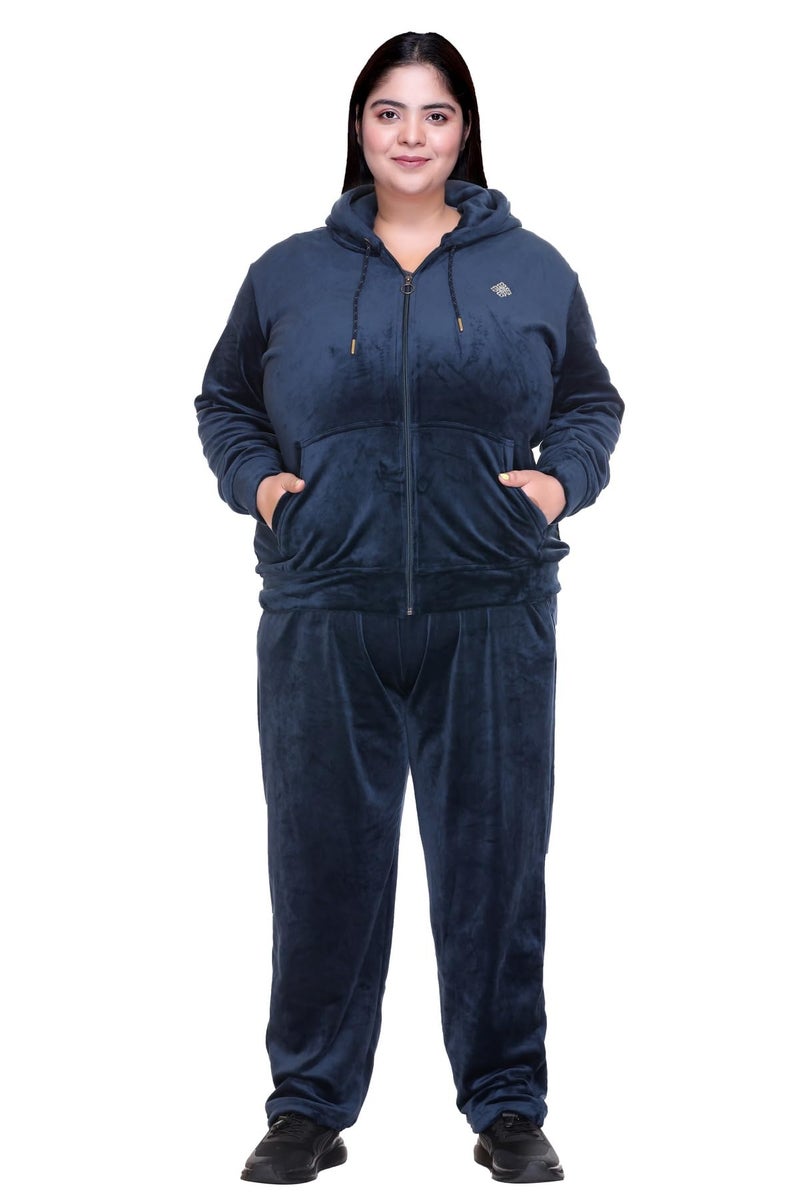 In Love Women's Stylish Zipper Velvet Plus Size Longline Winter Wear Track Suit Night Suit Co-Ord Set - Image 1