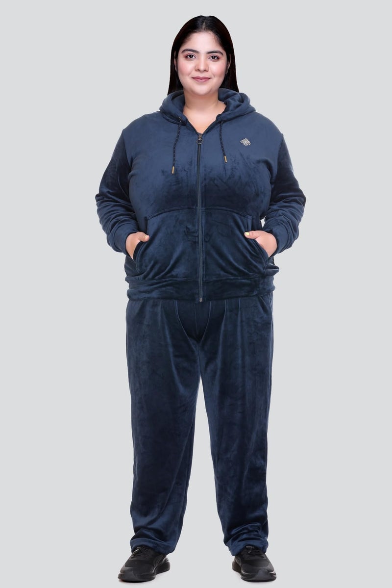 In Love Women's Stylish Zipper Velvet Plus Size Longline Winter Wear Track Suit Night Suit Co-Ord Set - Image 2