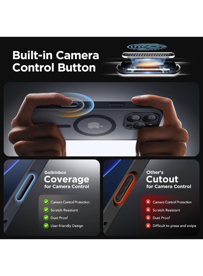 جولبينبوكس جراب مغناطيسي لهاتف iPhone 16 Pro، متوافق مع MagSafe، مزود بزر تحكم في الكاميرا، حماية كاملة للكاميرا، واقي شاشة للخصوصية، غطاء هاتف غير قابل للانزلاق، شفاف ومتين، بحجم 6.3 بوصة (أسود غير لامع)​ - Image 2