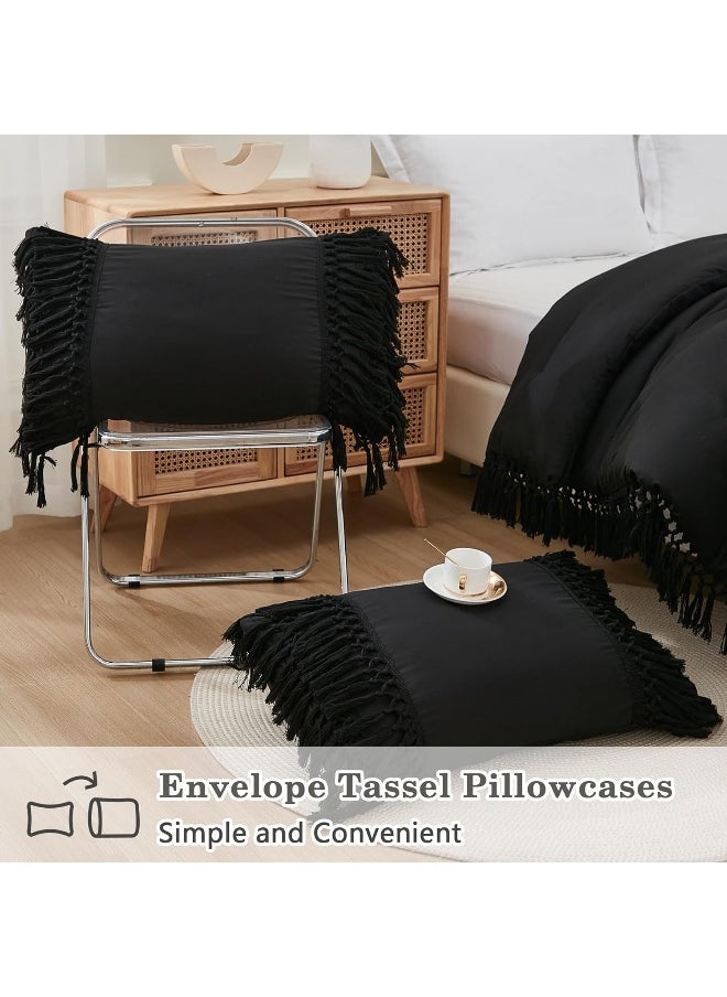 Andency - Andency Black Comforter Set King, 3 Pieces Boho Tassel Lightweight Soft Bedding Comforter Sets for King Bed, All Season Fluffy Fringe Bed Set (104x90In Comforter & 2 Pillowcases) - Image 1